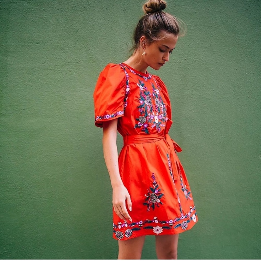 Red embroiderer Free People dress